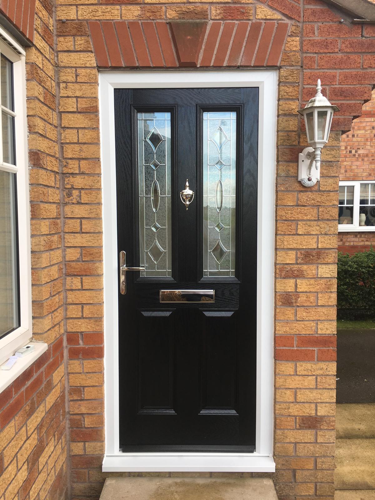 Black composite front door with decorative glazing Hull