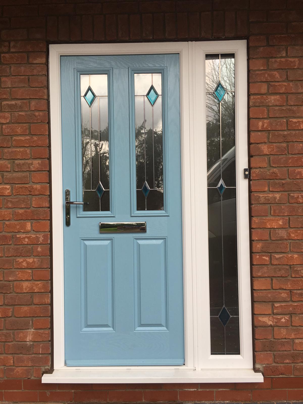 Duck egg blue composite door with side panel Yorkshire